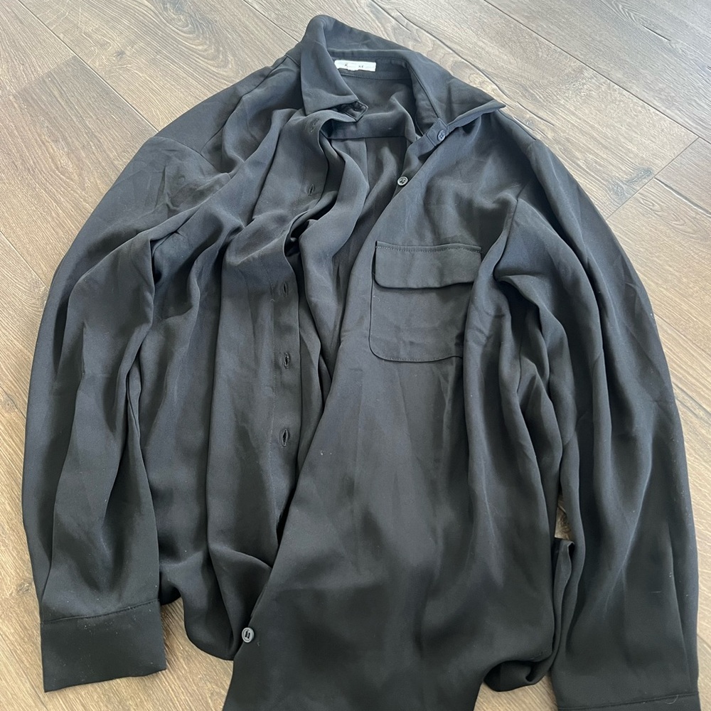 Black gauzy button down